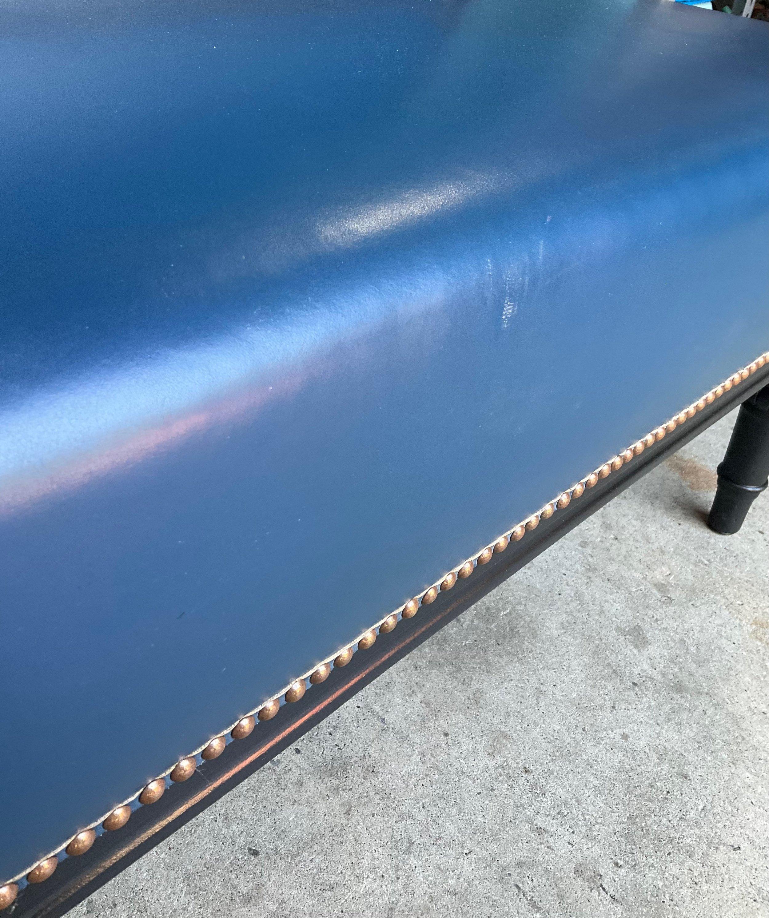 French Louis XVI Style Banquette in Blue Leather For Sale 5