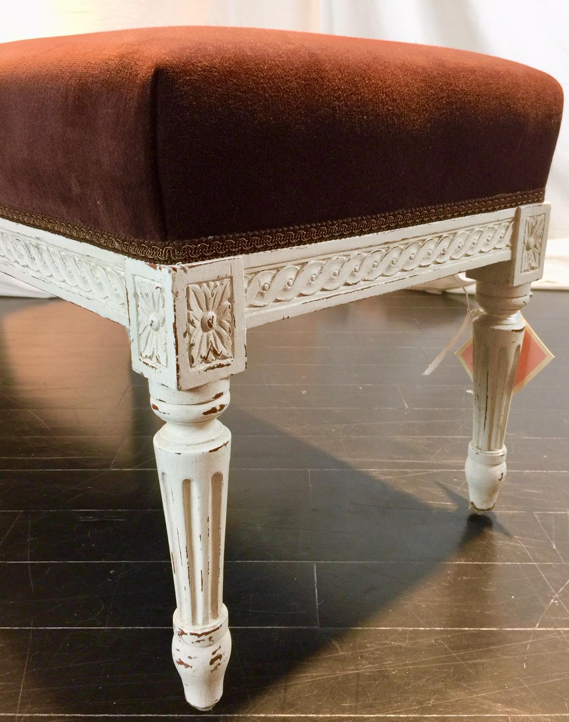 French Louis XVI Style Banquette, Off-White Canvas, Grey and Gilt Patinated Wood 12