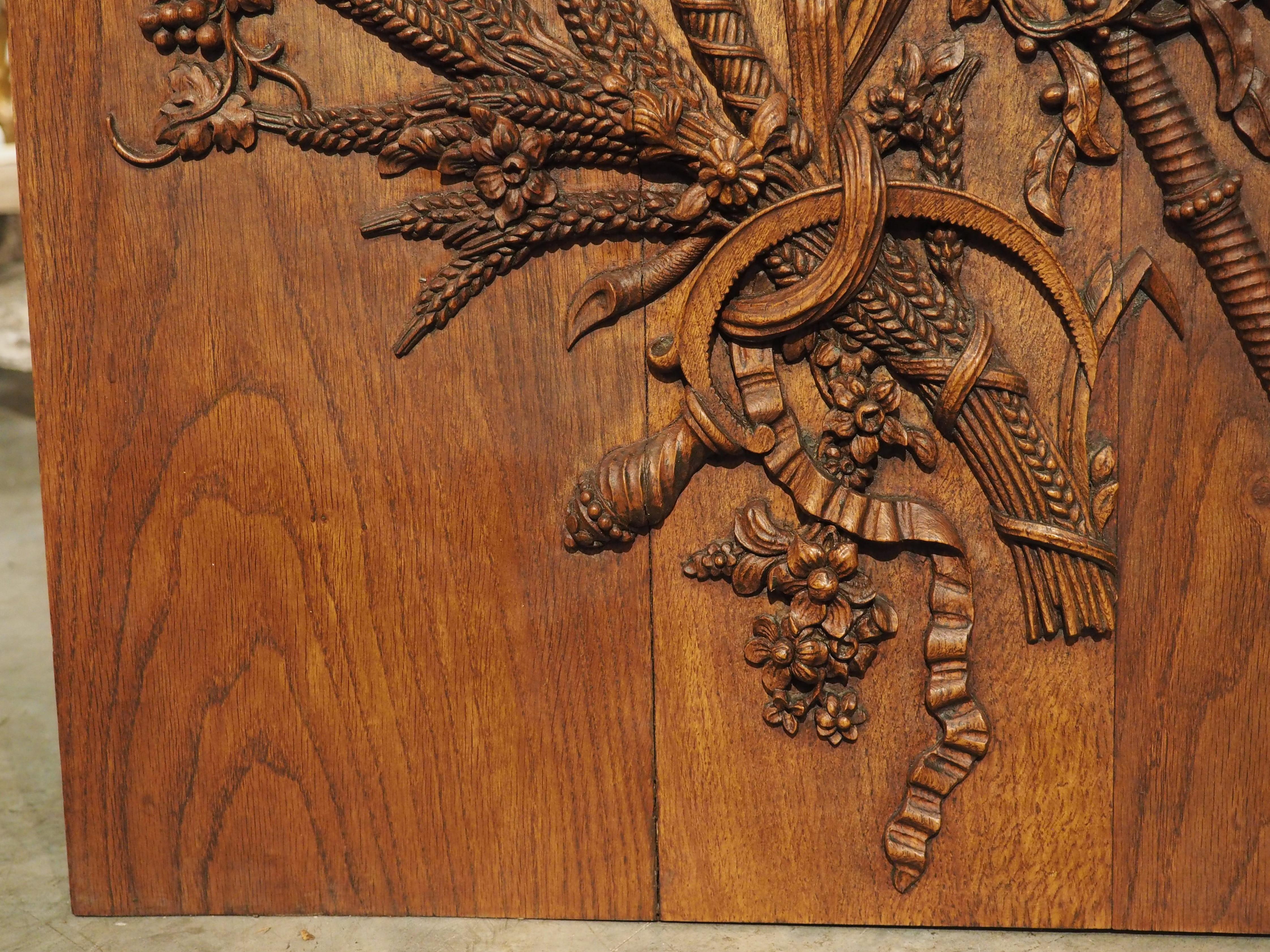 French Louis XVI Style Bas Relief Carved Oak Panel, Attributes of Agriculture For Sale 2