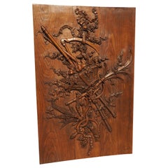 French Louis XVI Style Bas Relief Carved Oak Panel, Attributes of Agriculture