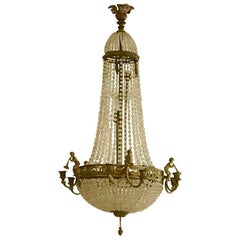 Antique French Louis XVI Style Basket 'Panier' Chandelier, Bronze, Crystal & Glass