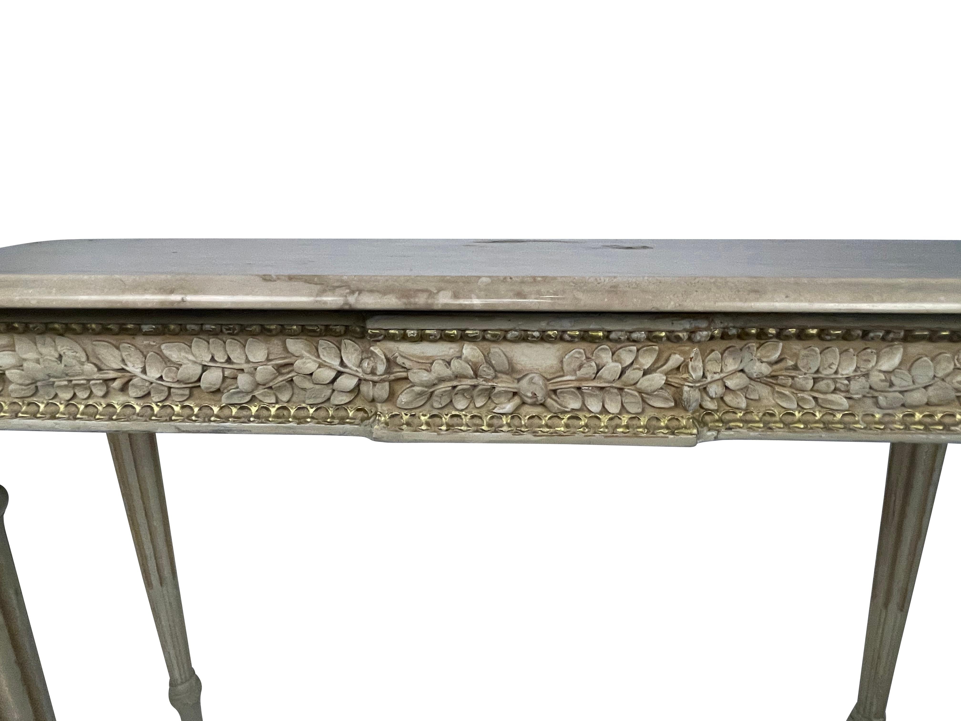 Mid-20th Century French Louis XVI Maison Jansen Beige and Gold Carved Console Table