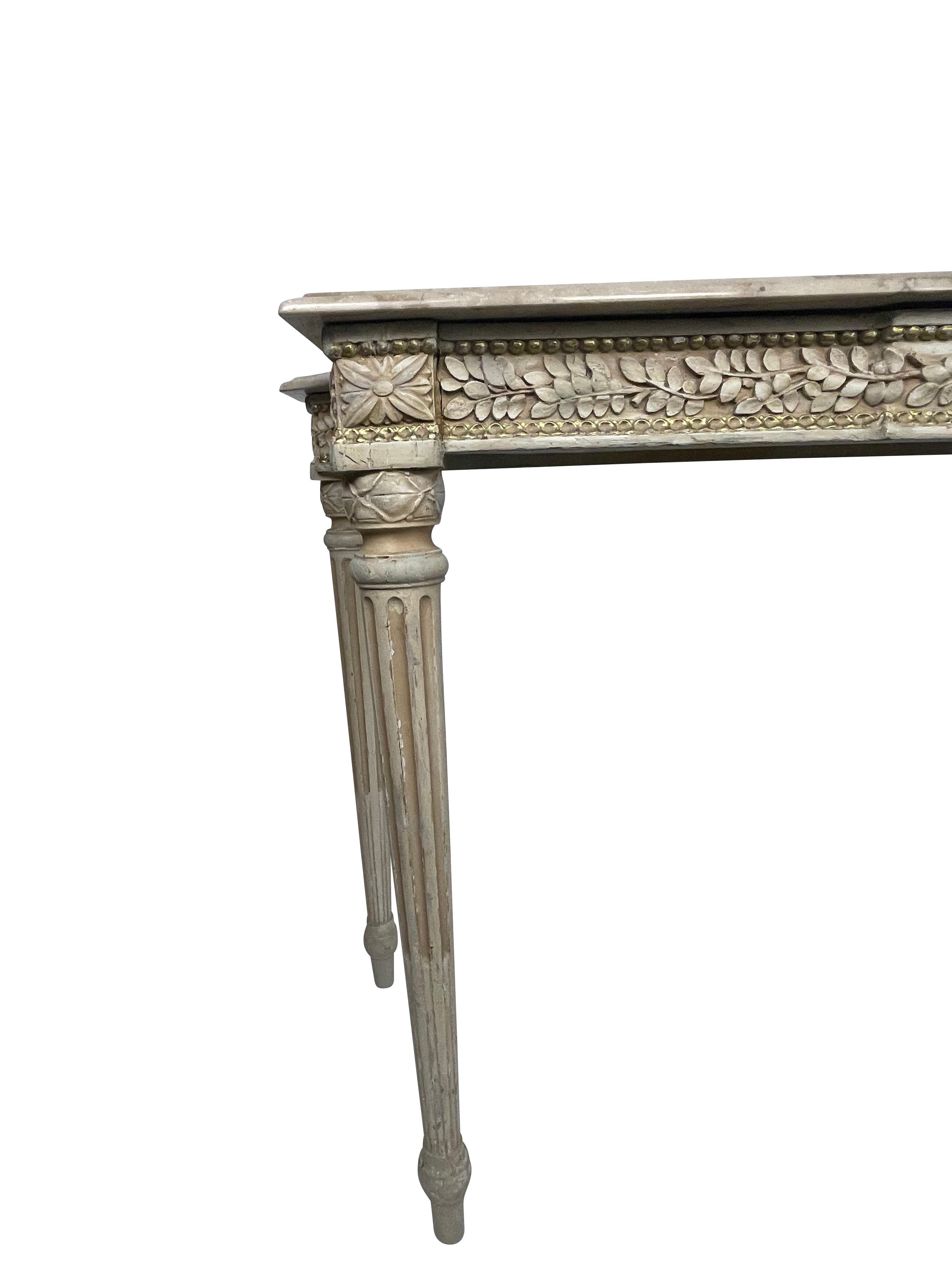 French Louis XVI Maison Jansen Beige and Gold Carved Console Table 1