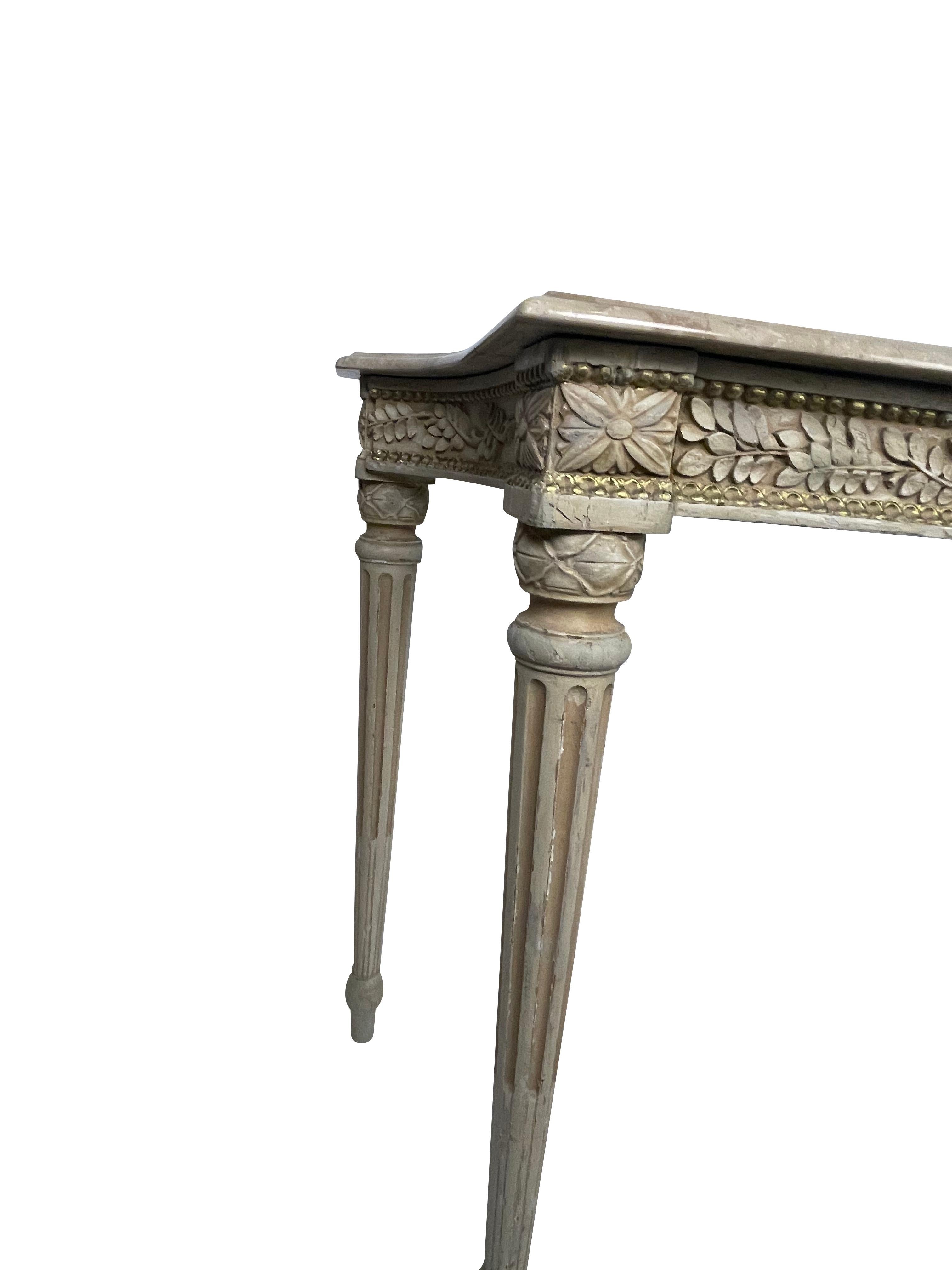 French Louis XVI Maison Jansen Beige and Gold Carved Console Table 2