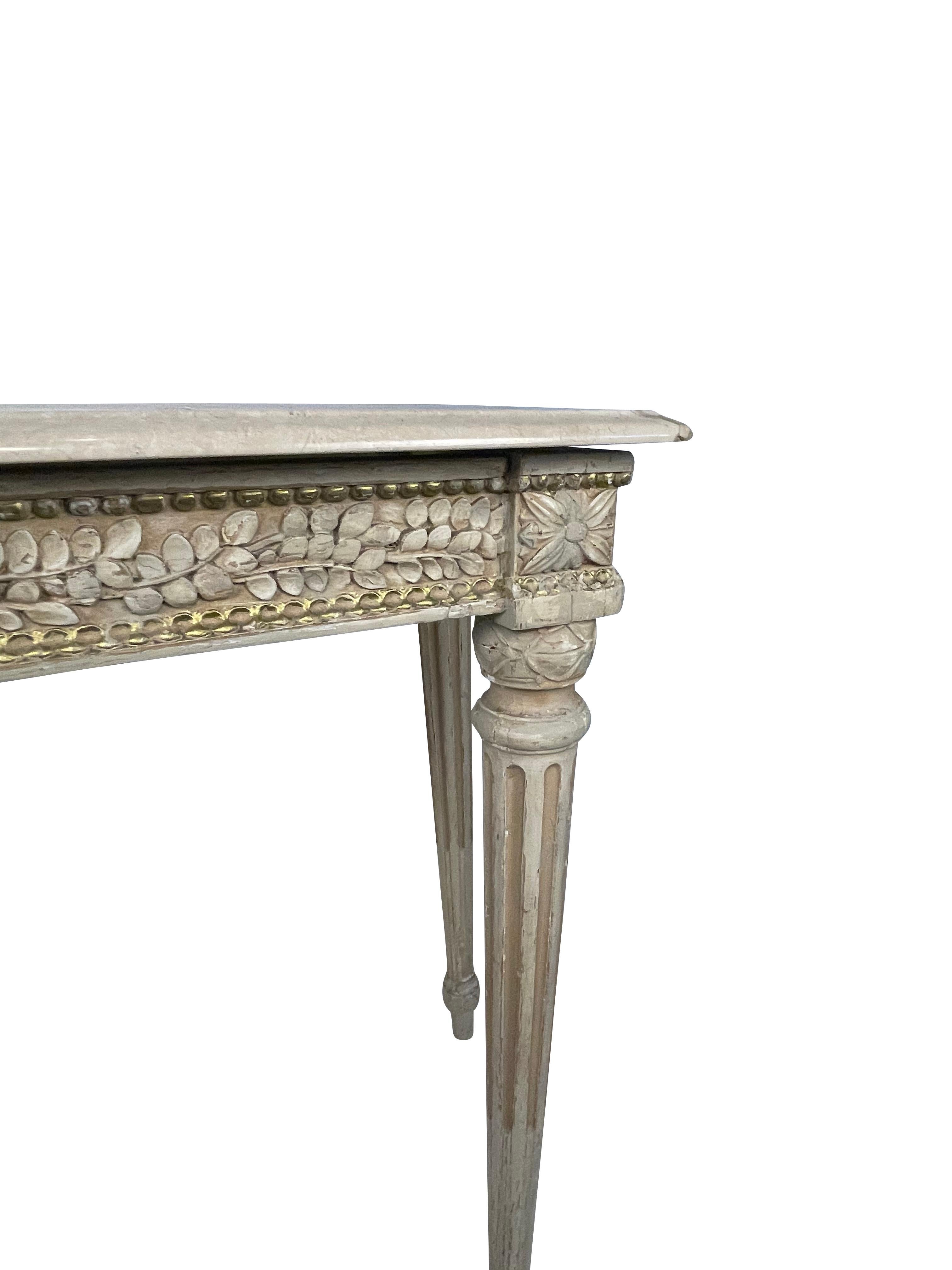 French Louis XVI Maison Jansen Beige and Gold Carved Console Table 3