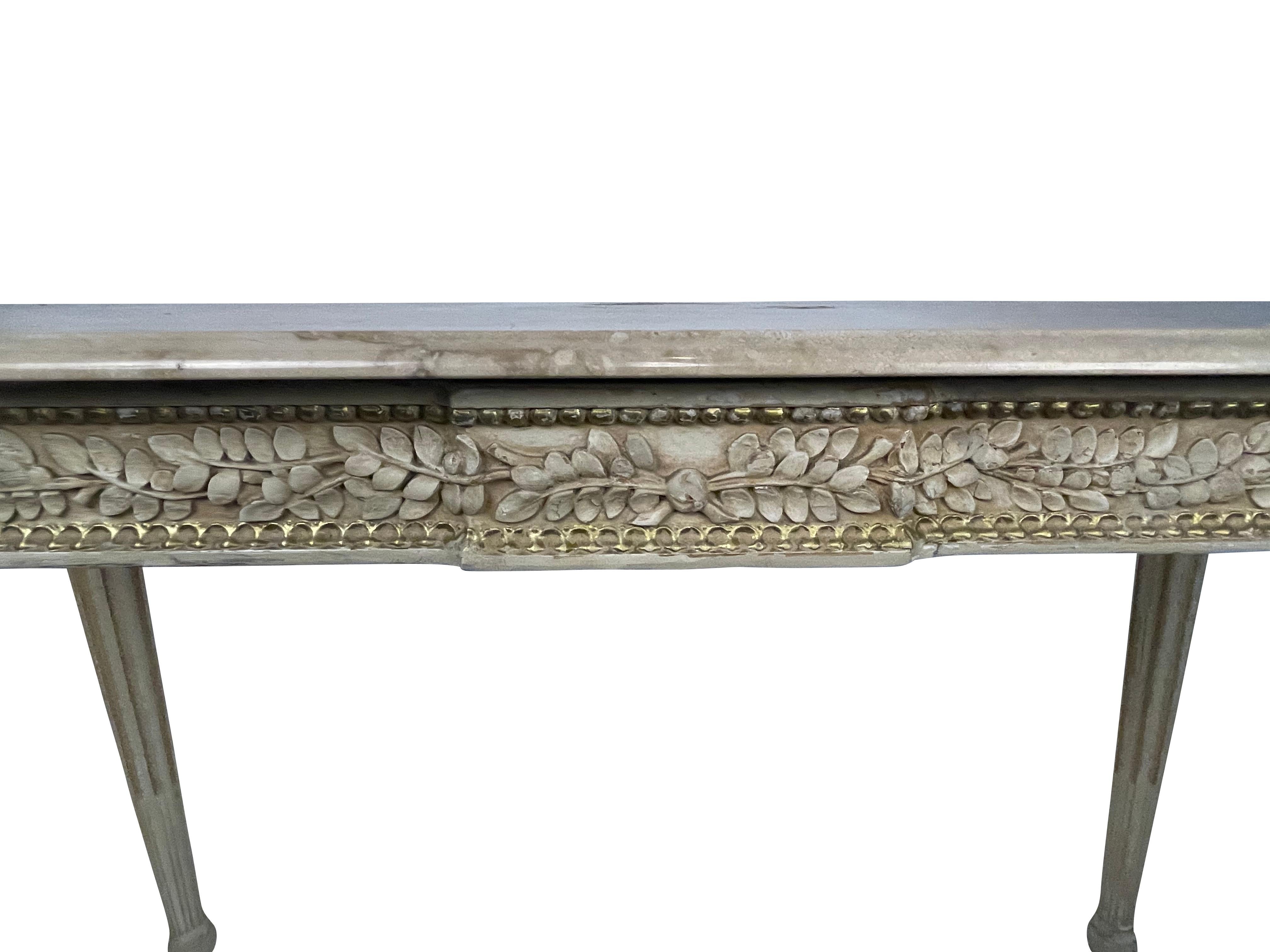 French Louis XVI Maison Jansen Beige and Gold Carved Console Table 4