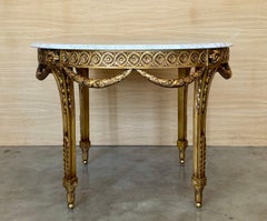 French Louis XVI Style Belle Époque Roun Giltwood Carved Marble-Top Center Table