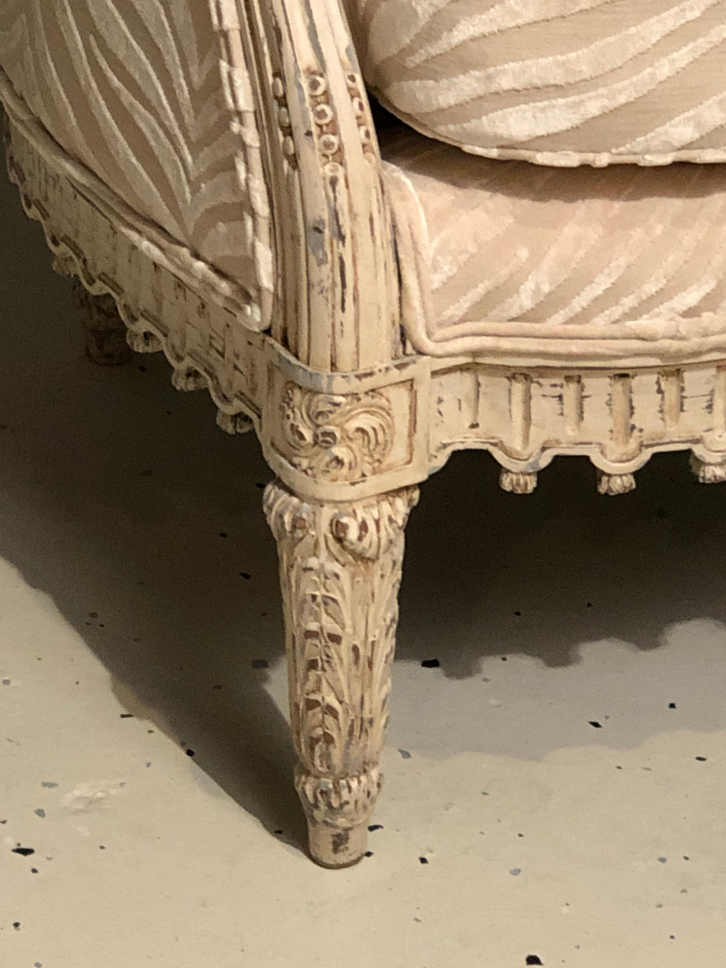 Jansen Style, Louis XVI, French Armchair, Ivory Painted Wood, Silk, 1930s For Sale 6