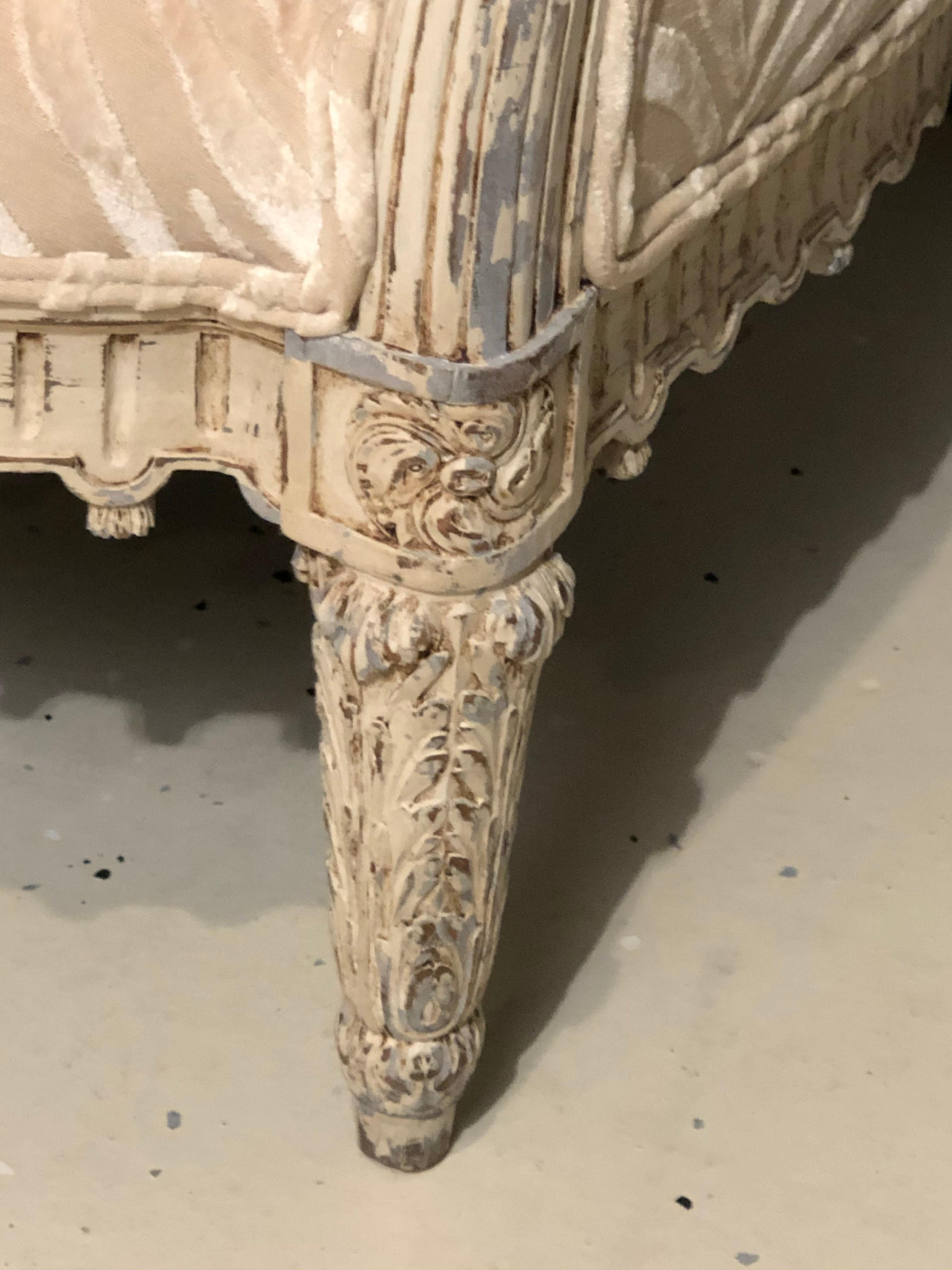 Jansen Style, Louis XVI, French Armchair, Ivory Painted Wood, Silk, 1930s For Sale 8
