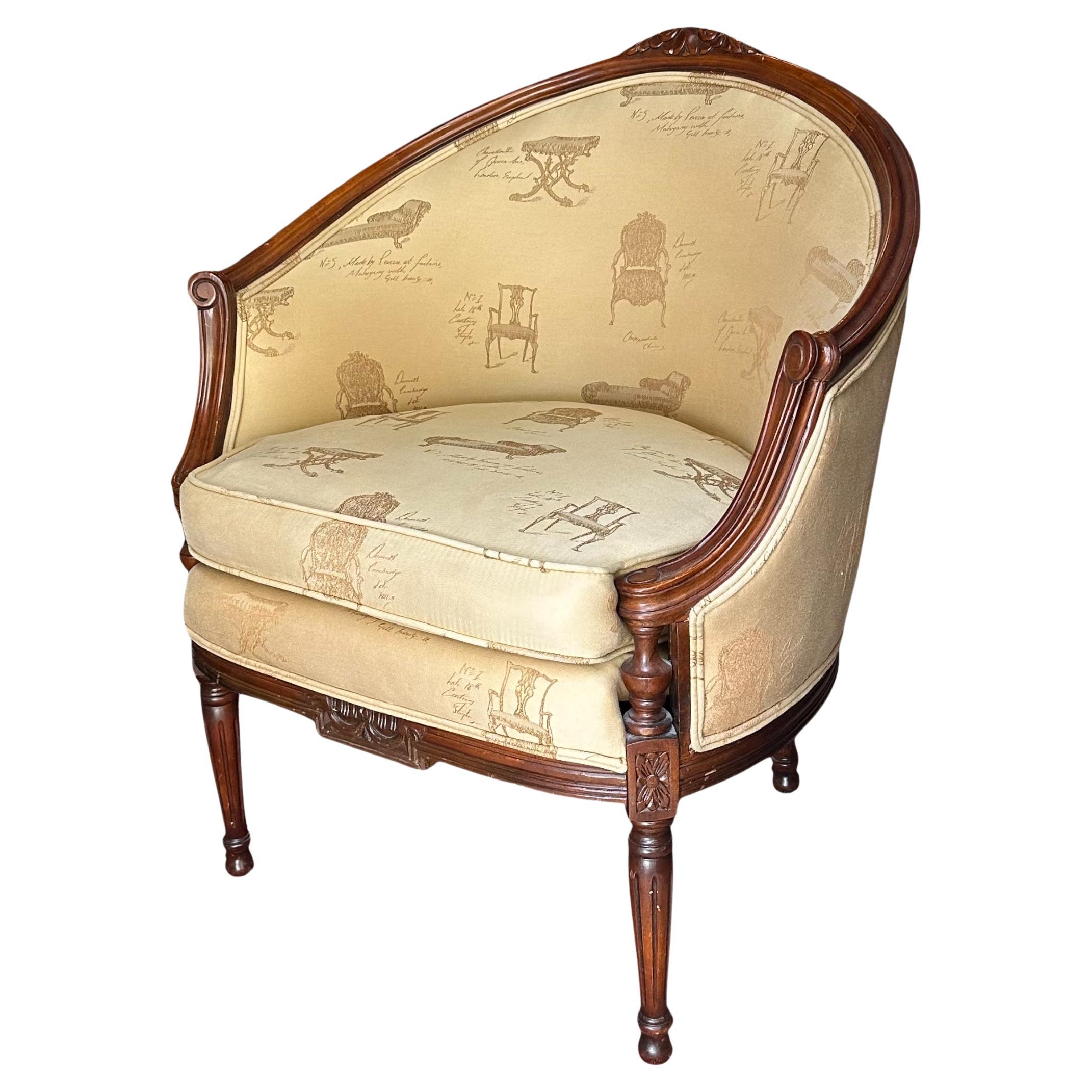 French Louis XVI Style Bergère Armchair. For Sale