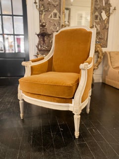 French Louis XVI Style Bergère Armchair in Caramel Velvet