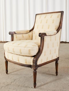 French Louis XVI Style Bergere Armchair Pineapple Motif Fabric