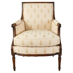 Used French Louis XVI Style Bergere Armchair Pineapple Motif Fabric