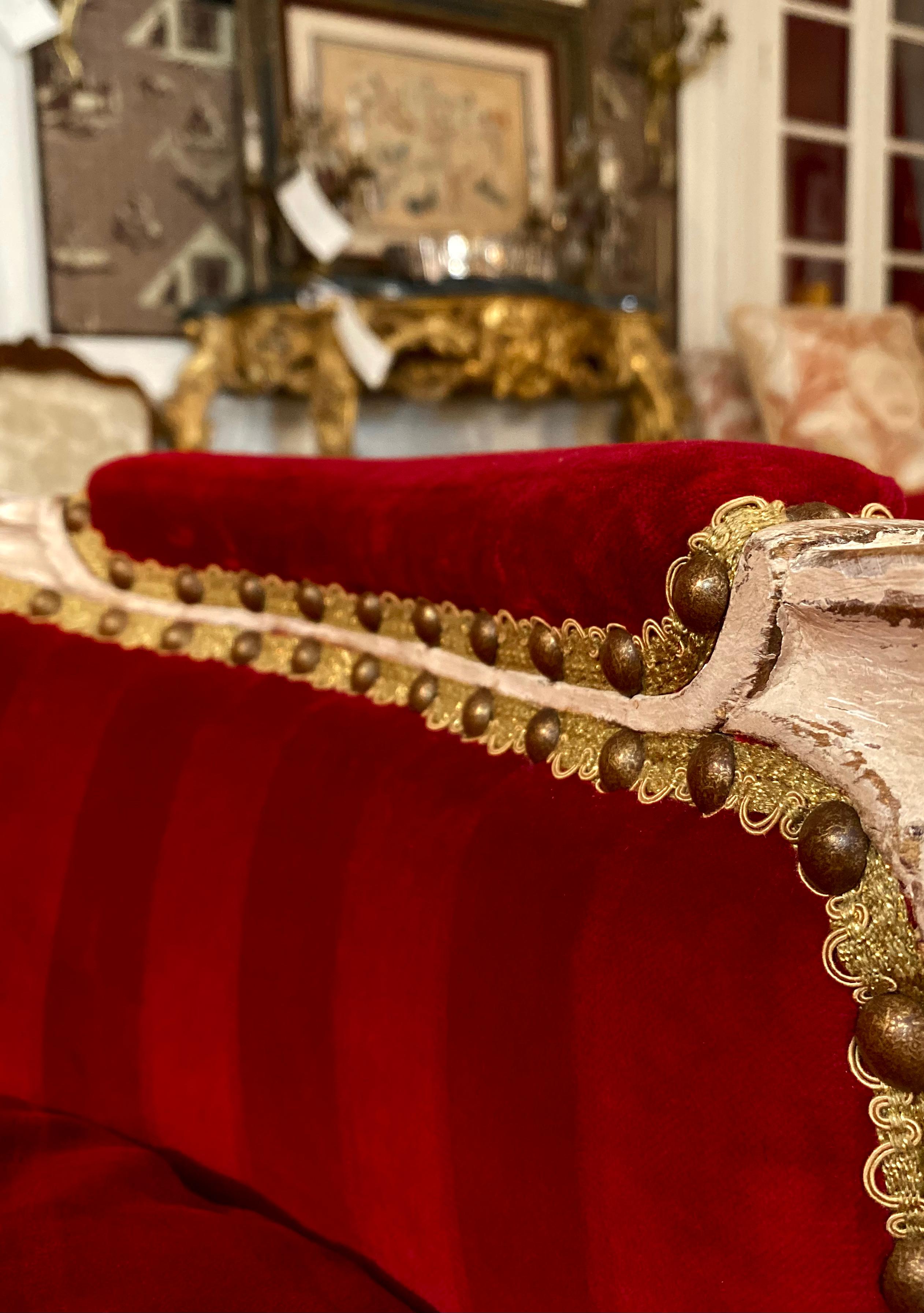French Louis XVI Style Bergère Armchair Upholstered Red Velvet, 18th Century 9