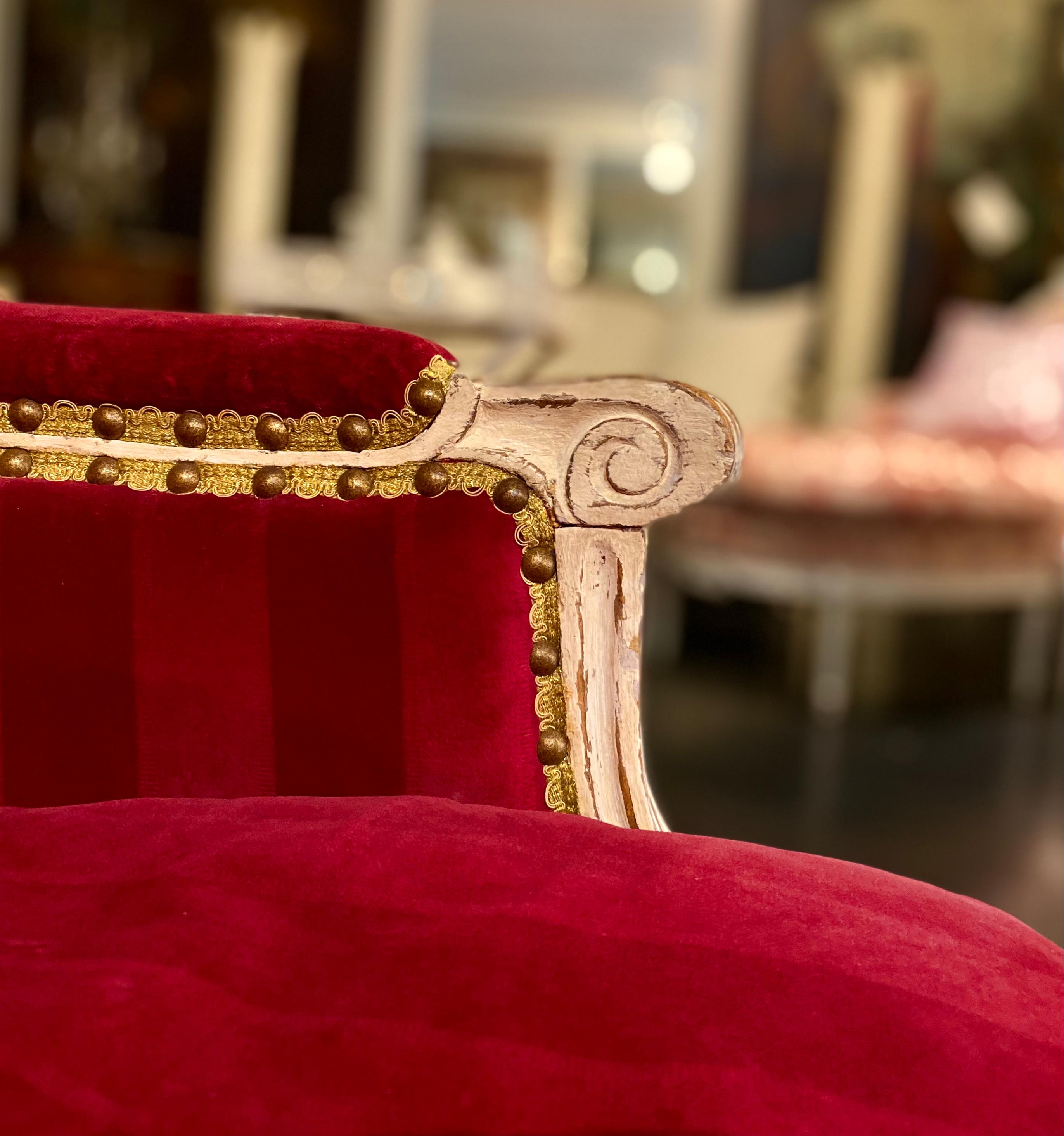 French Louis XVI Style Bergère Armchair Upholstered Red Velvet, 18th Century 1
