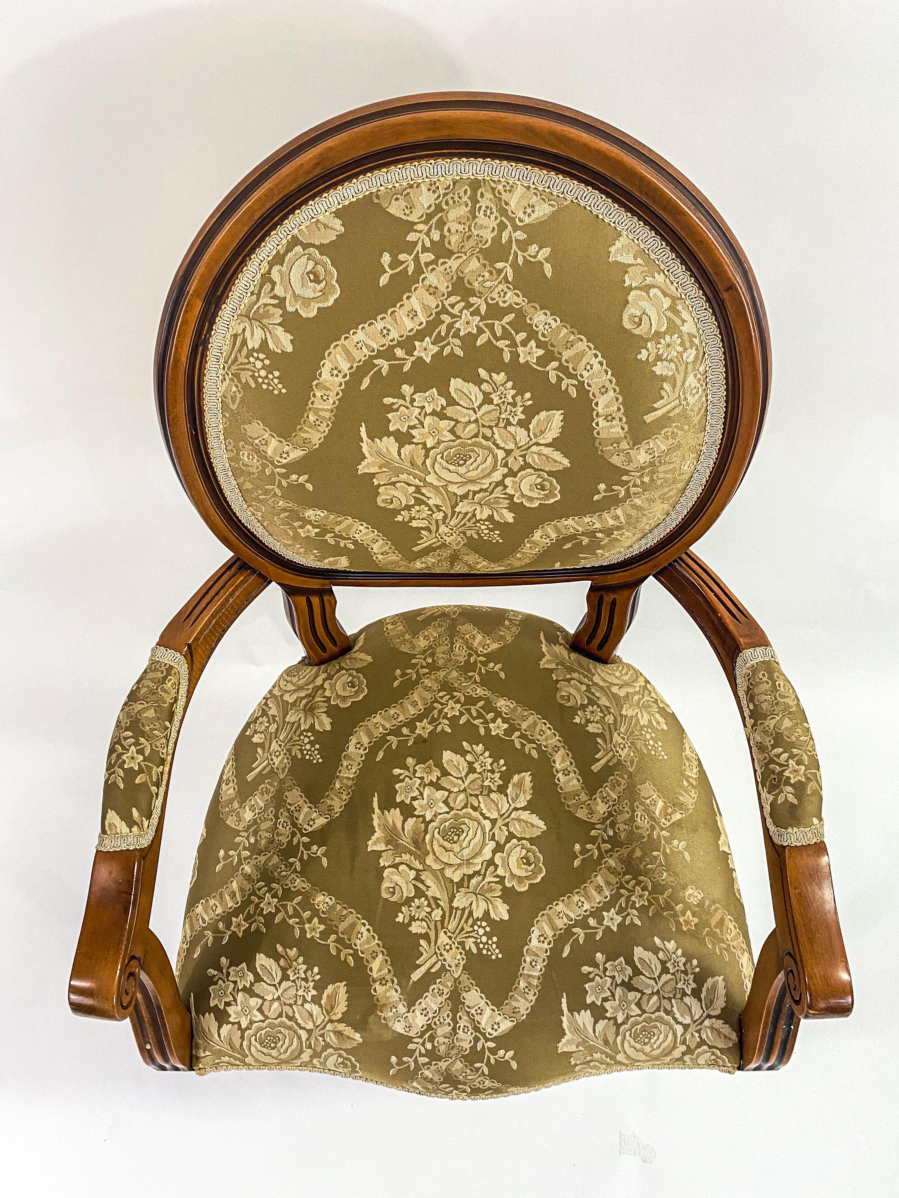 French Louis XVI Style Bergere Chair with Green Floral Upholstery, a Pair 2