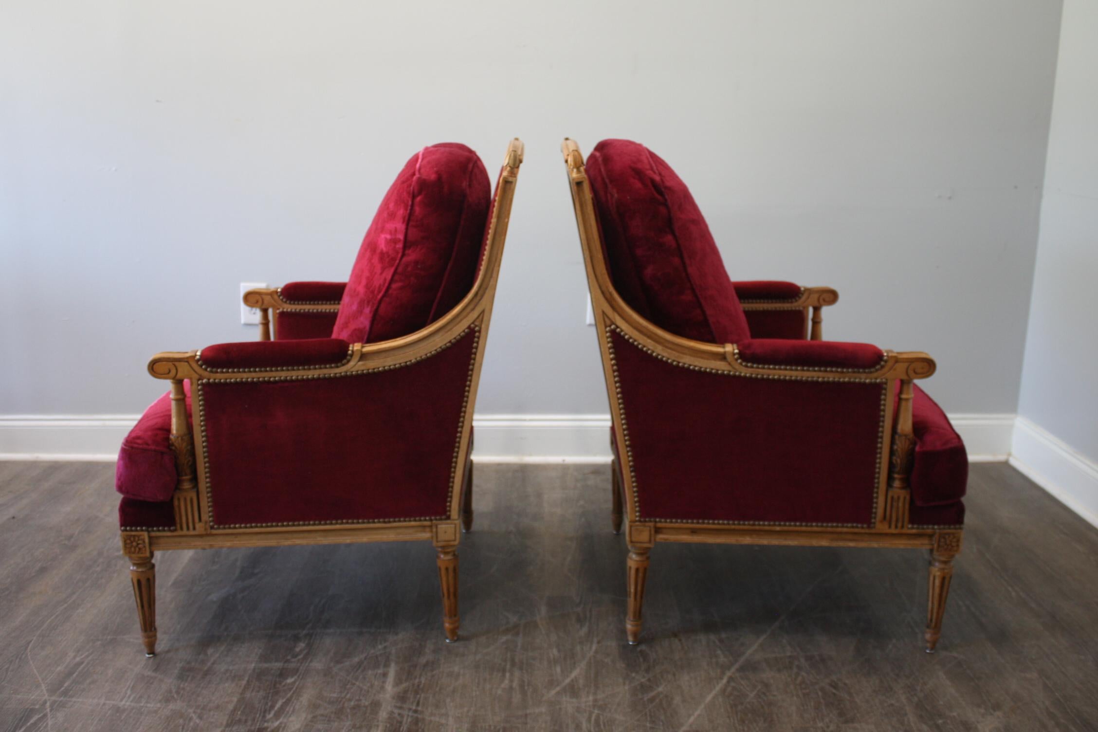 Walnut French Louis XVI Style Bergere Chairs For Sale