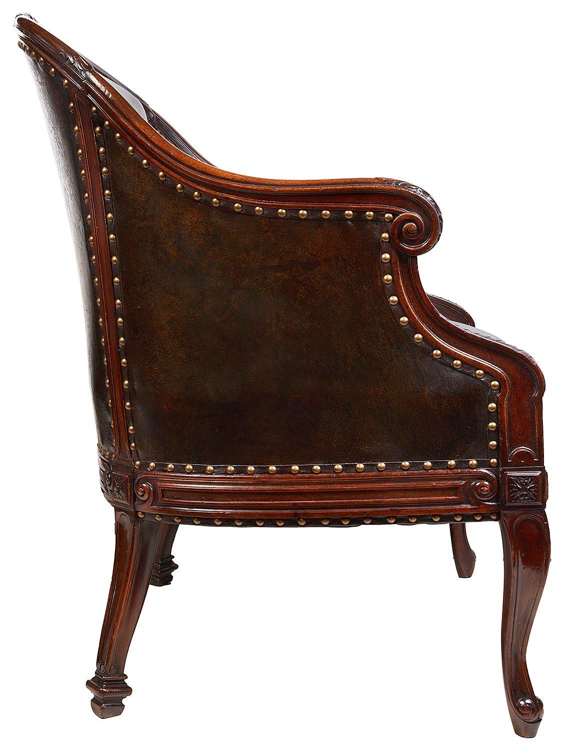 Hand-Carved French Louis XVI style, Bergere Library chair. For Sale