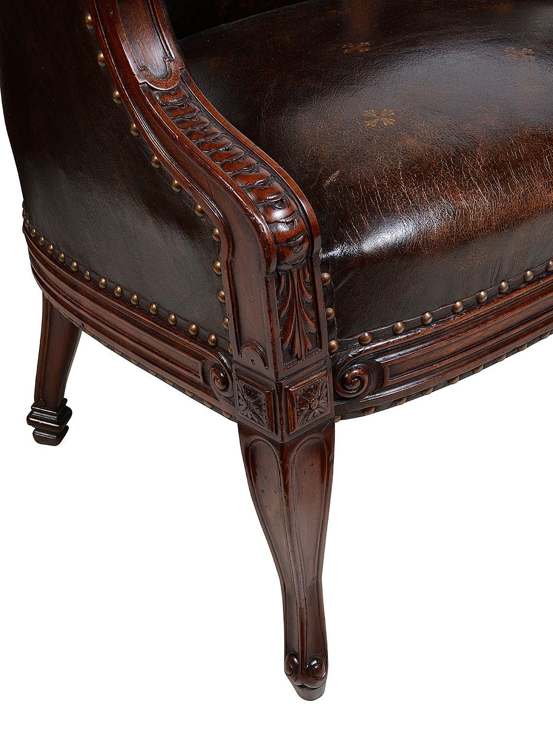 Leather French Louis XVI style, Bergere Library chair. For Sale