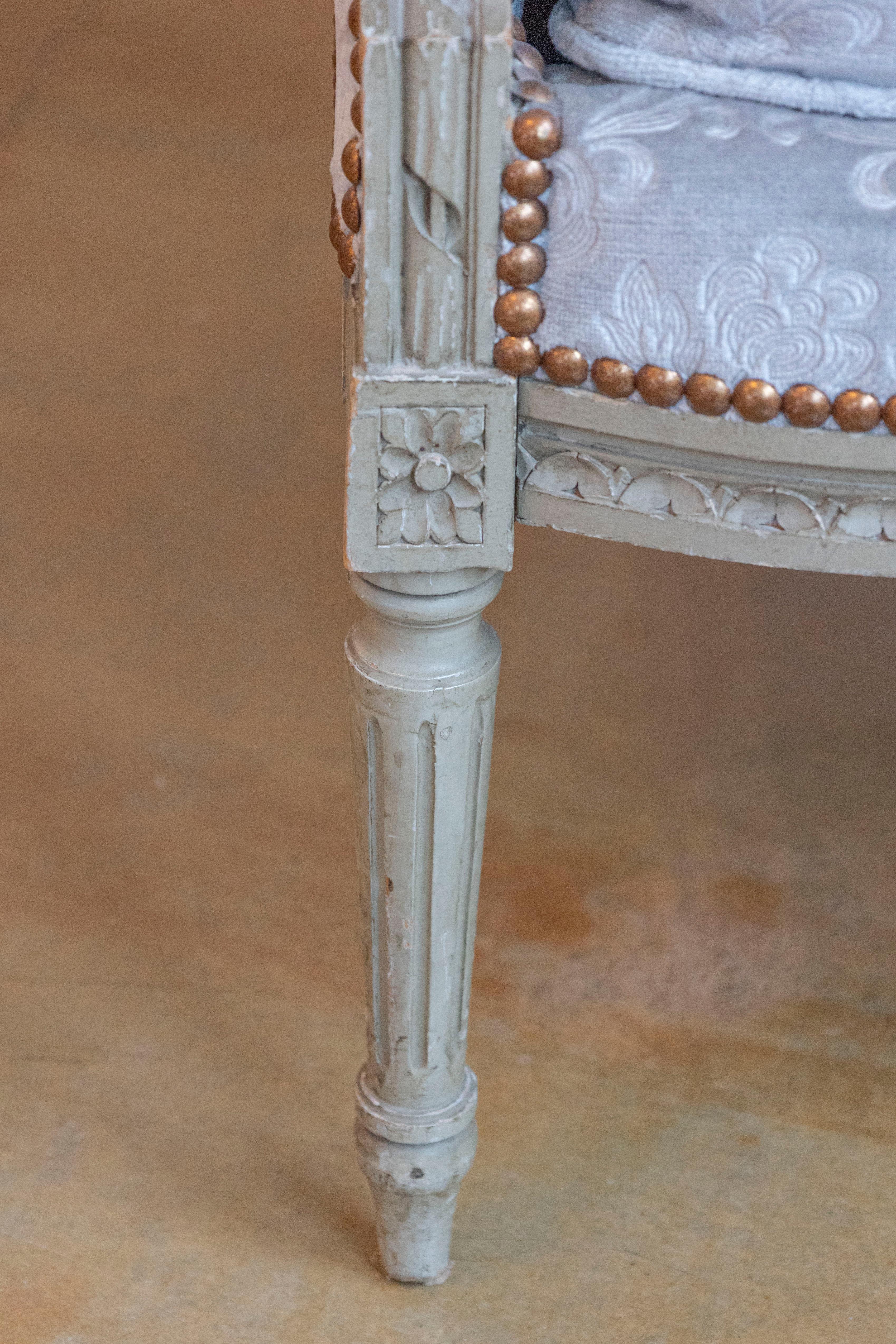French Louis XVI Style Bergères À Oreilles with Carved Motifs and Upholstery For Sale 5