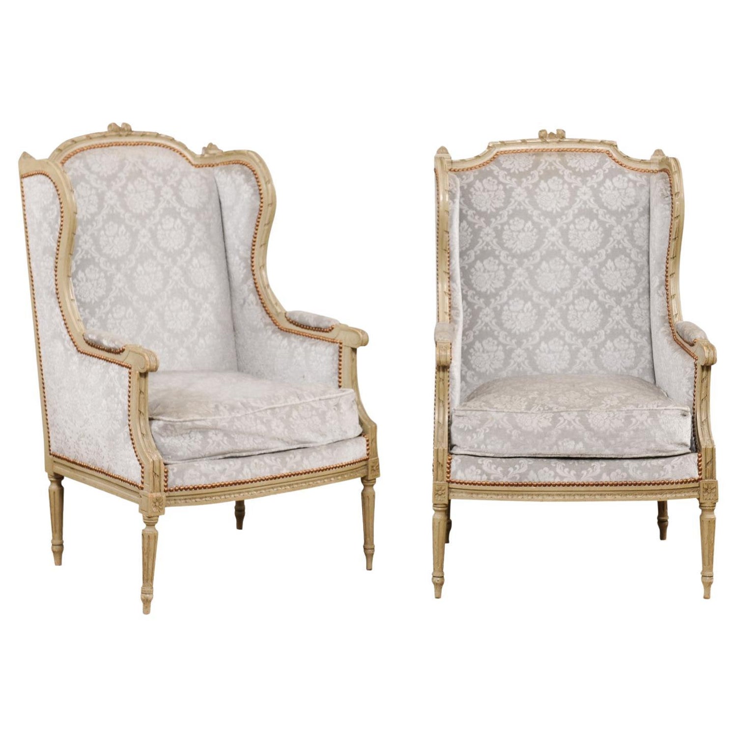 Pair of Mid-19th Century French Louis XV Style Beechwood Bergere Armchairs  - Antiques Resources, Chicago