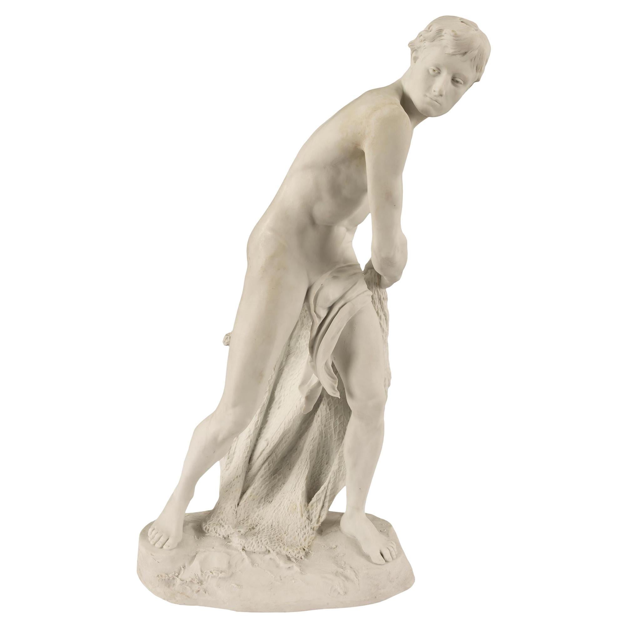 French Louis XVI Style Biscuit De Sèvres Porcelain Statue of a Fisher