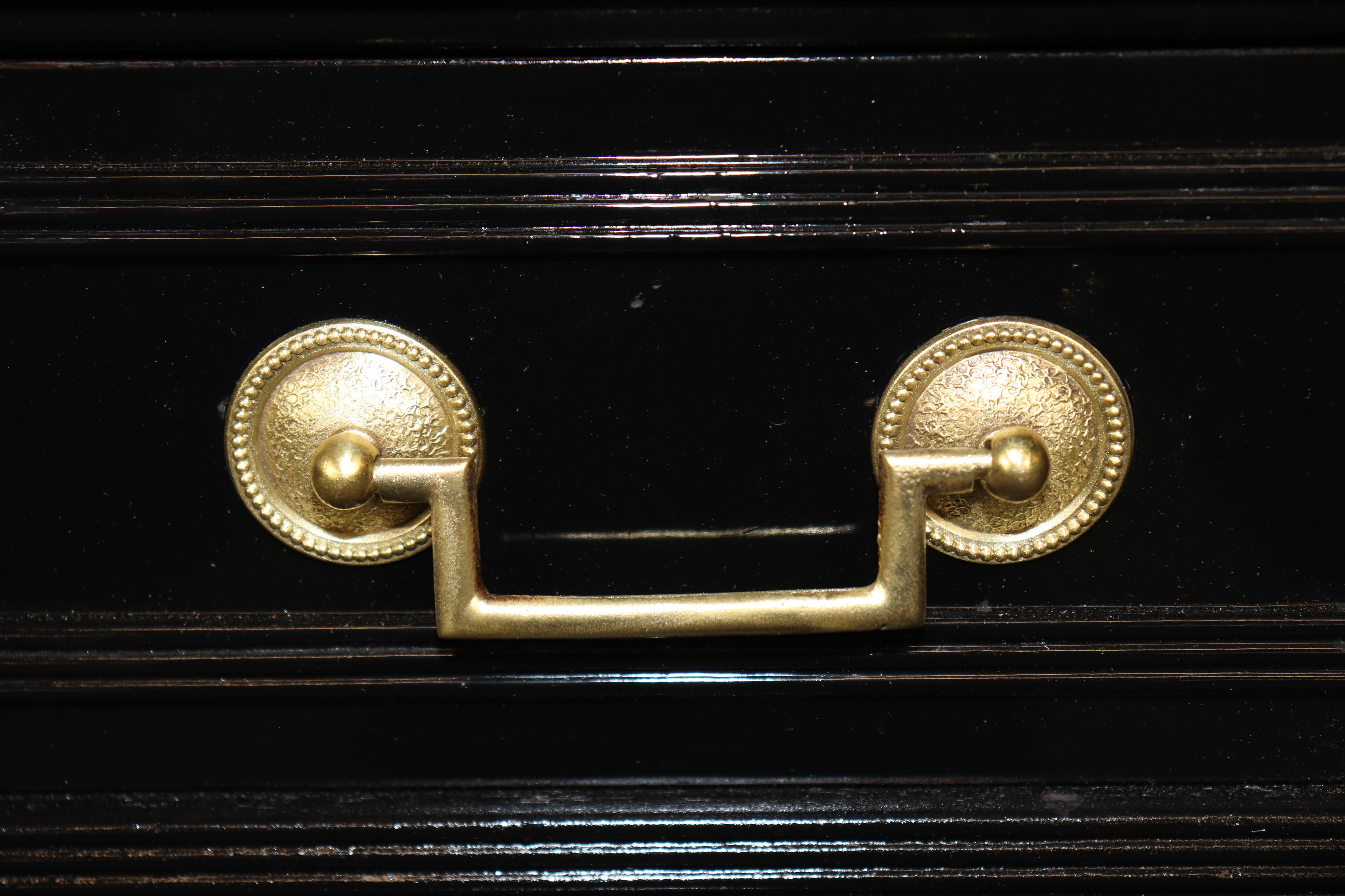 French Louis XVI Style Black Ebonized Cabinet with Distressed Mirrored Panels For Sale 4