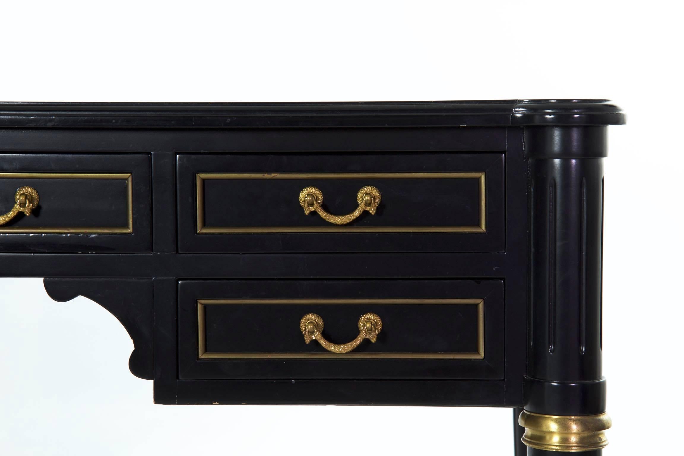 French Louis XVI Style Black Lacquer Ebonized Writing Desk Table, 20th Century In Good Condition In Shippensburg, PA