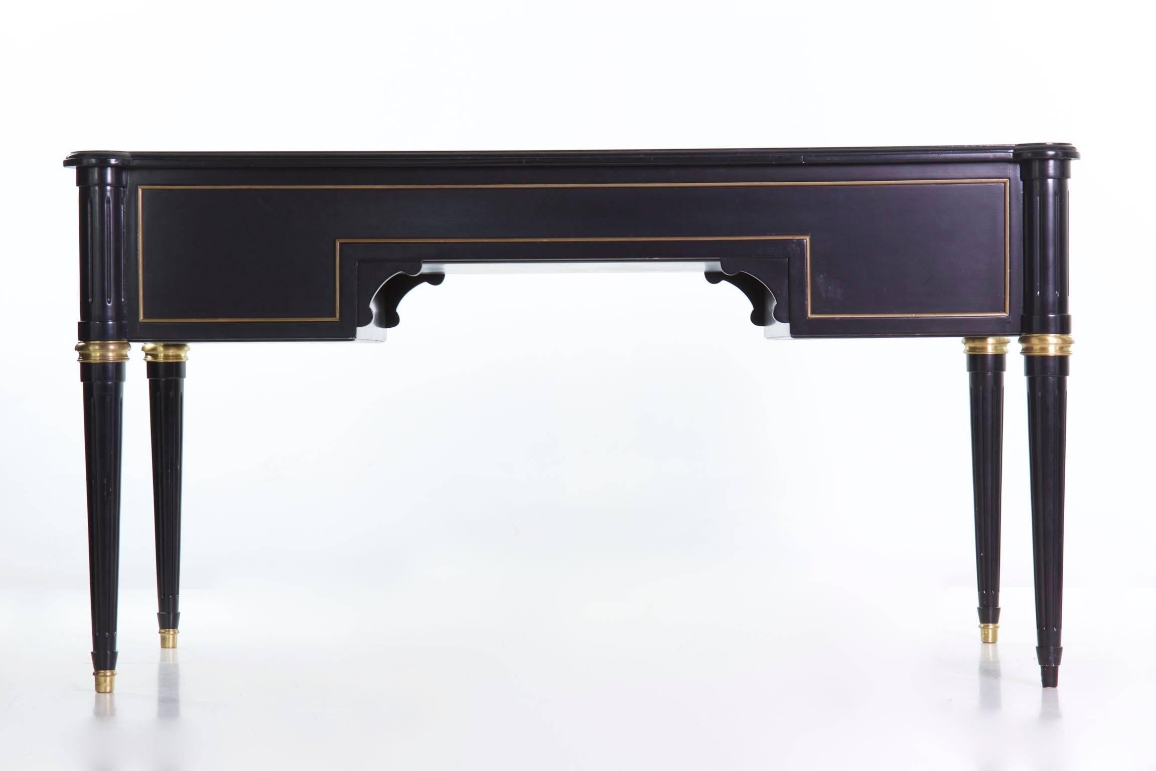 French Louis XVI Style Black Lacquer Ebonized Writing Desk Table, 20th Century 1