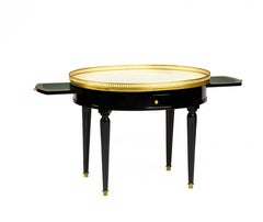 French Louis XVI Style Black Lacquer Oval Guéridon Bouillotte Table