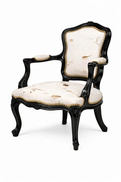 French Louis XVI Style Black Lacquer Walnut Child’s Chair, Early 20th Century