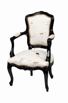 French Louis XVI Style Black Lacquer Walnut Child’s Chair, Early 20th Century