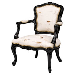 French Louis XVI Style Black Lacquer Walnut Child’s Chair, Early 20th Century