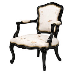 French Louis XVI Style Black Lacquer Walnut Child’s Chair, Early 20th Century