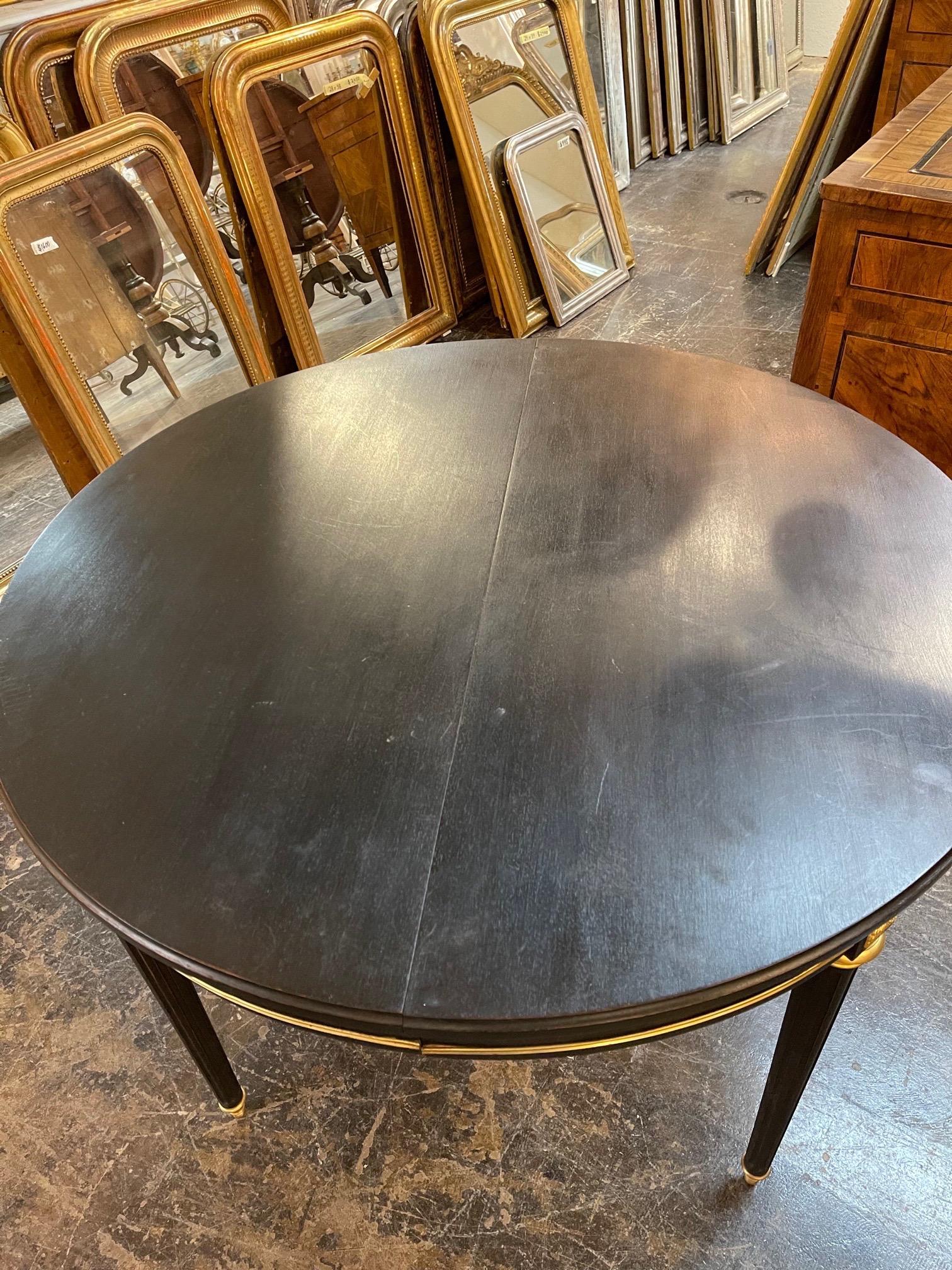 French Louis XVI Style Black Lacquered and Brass Trim Breakfast Table In Good Condition In Dallas, TX