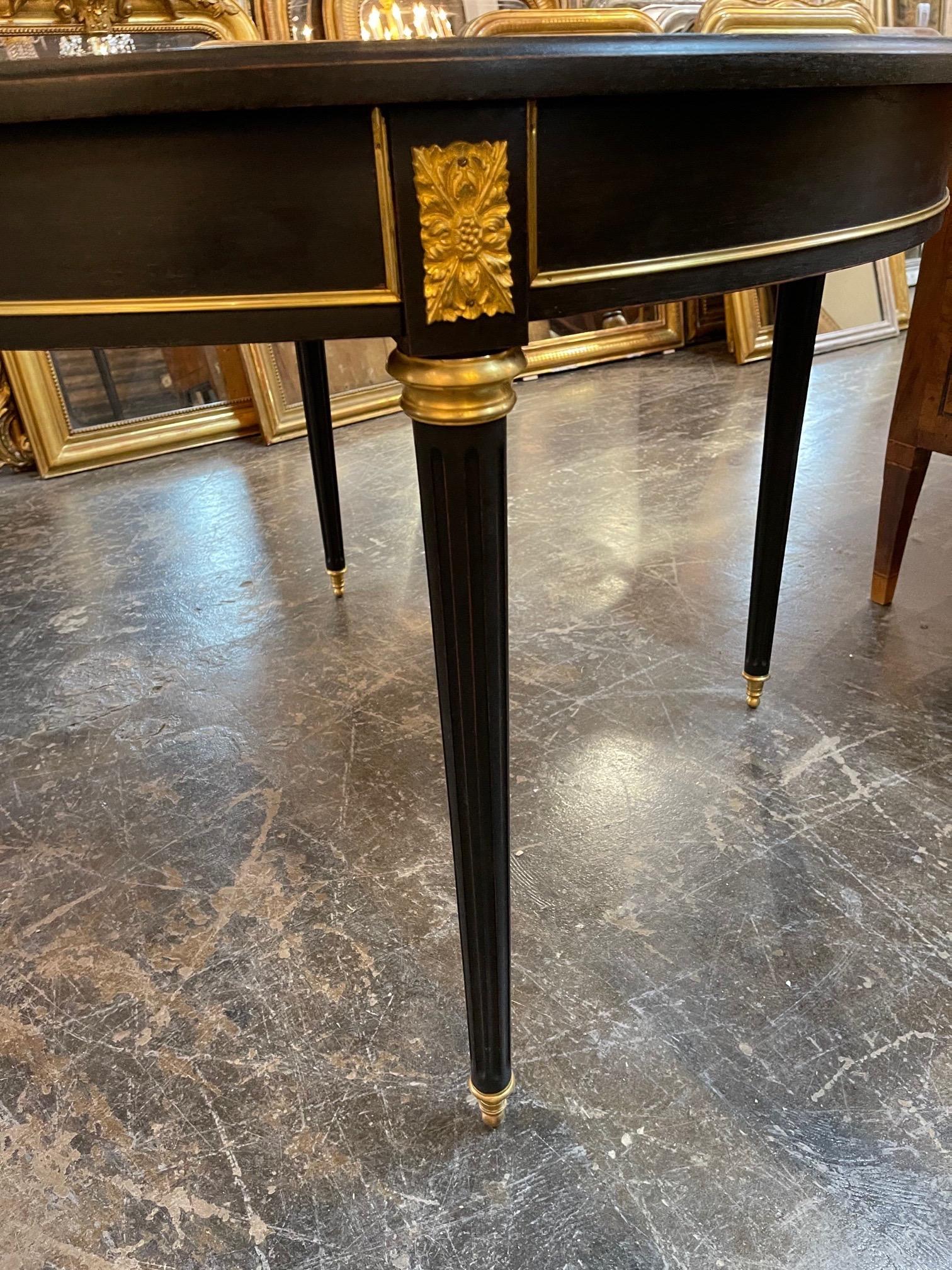 French Louis XVI Style Black Lacquered and Brass Trim Breakfast Table 1