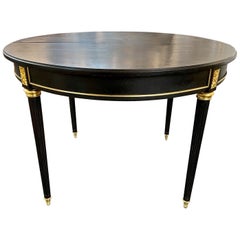 Vintage French Louis XVI Style Black Lacquered and Brass Trim Breakfast Table