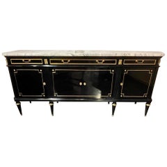 French Louis XVI Style Black Lacquered and Brass Trim Sideboard