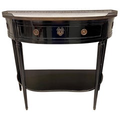 French Louis XVI Style Black Lacquered Servers with Carrara Marble Top