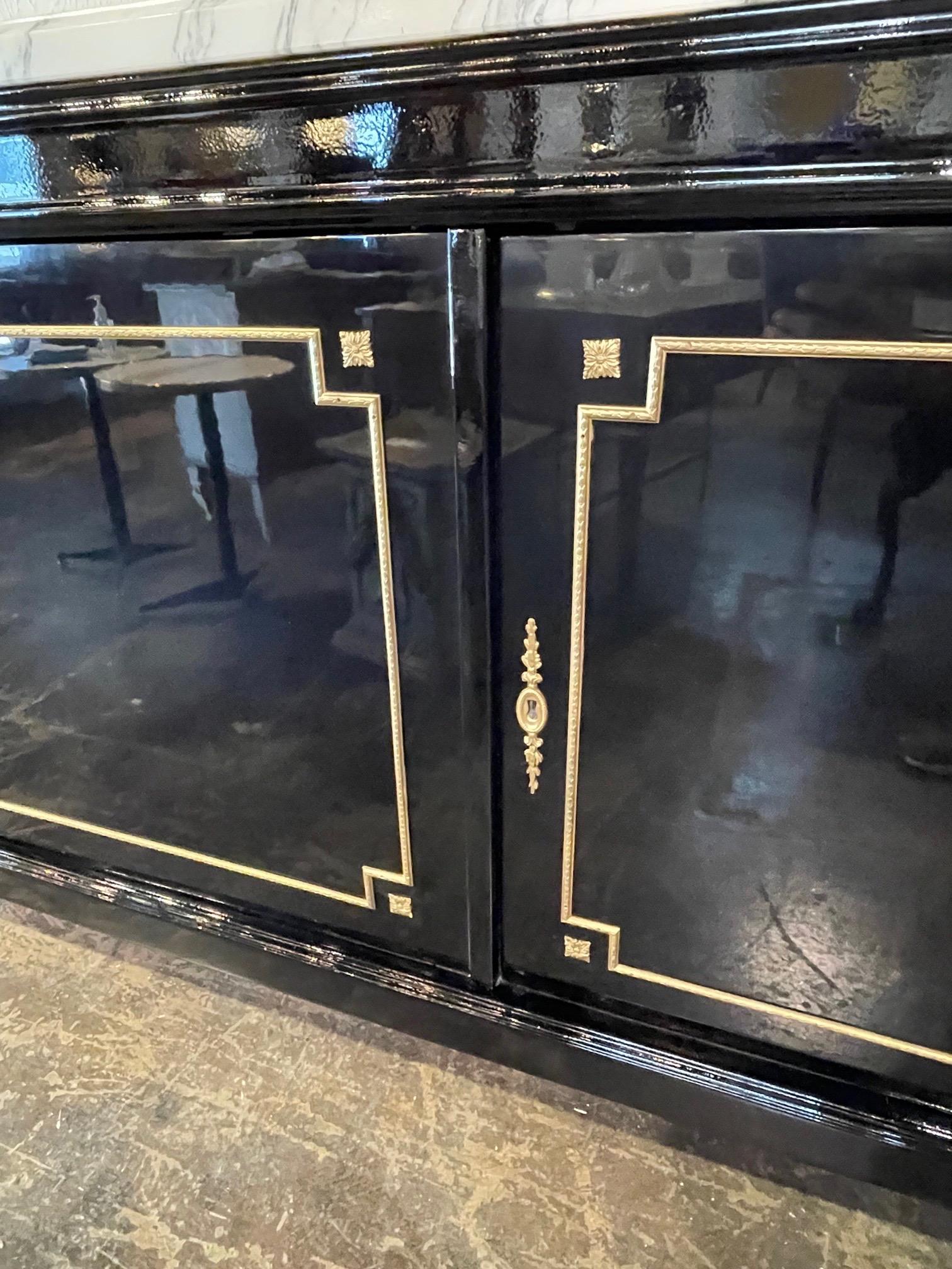 20th Century French Louis XVI Style Black Lacquered Side Board with Marble Top