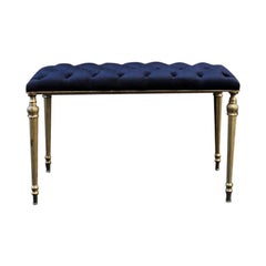 French Louis XVI Style Black Leather Brass Legs Bench from 1940s