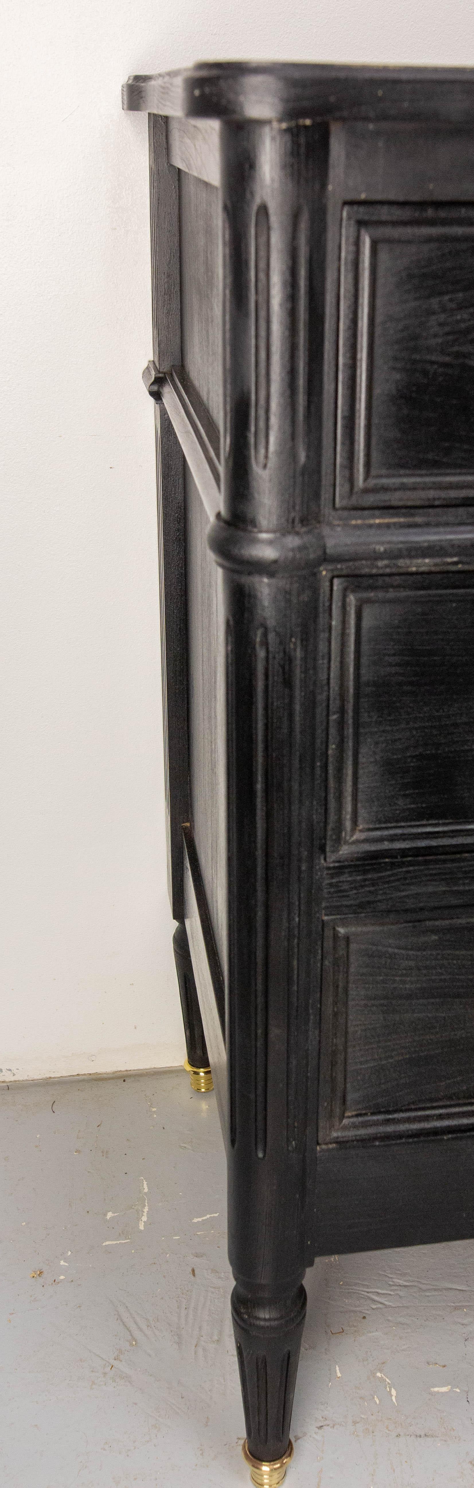 French Louis XVI Style Black Wood Commode Chest of Drawers circa 1980 in vendita 2