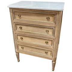 French Louis XVI Style Bleached Mahogany Chest with Carrara Marble Top