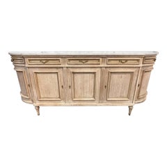 French Louis XVI Style Bleached Mahogany Side Board with Brass Trim