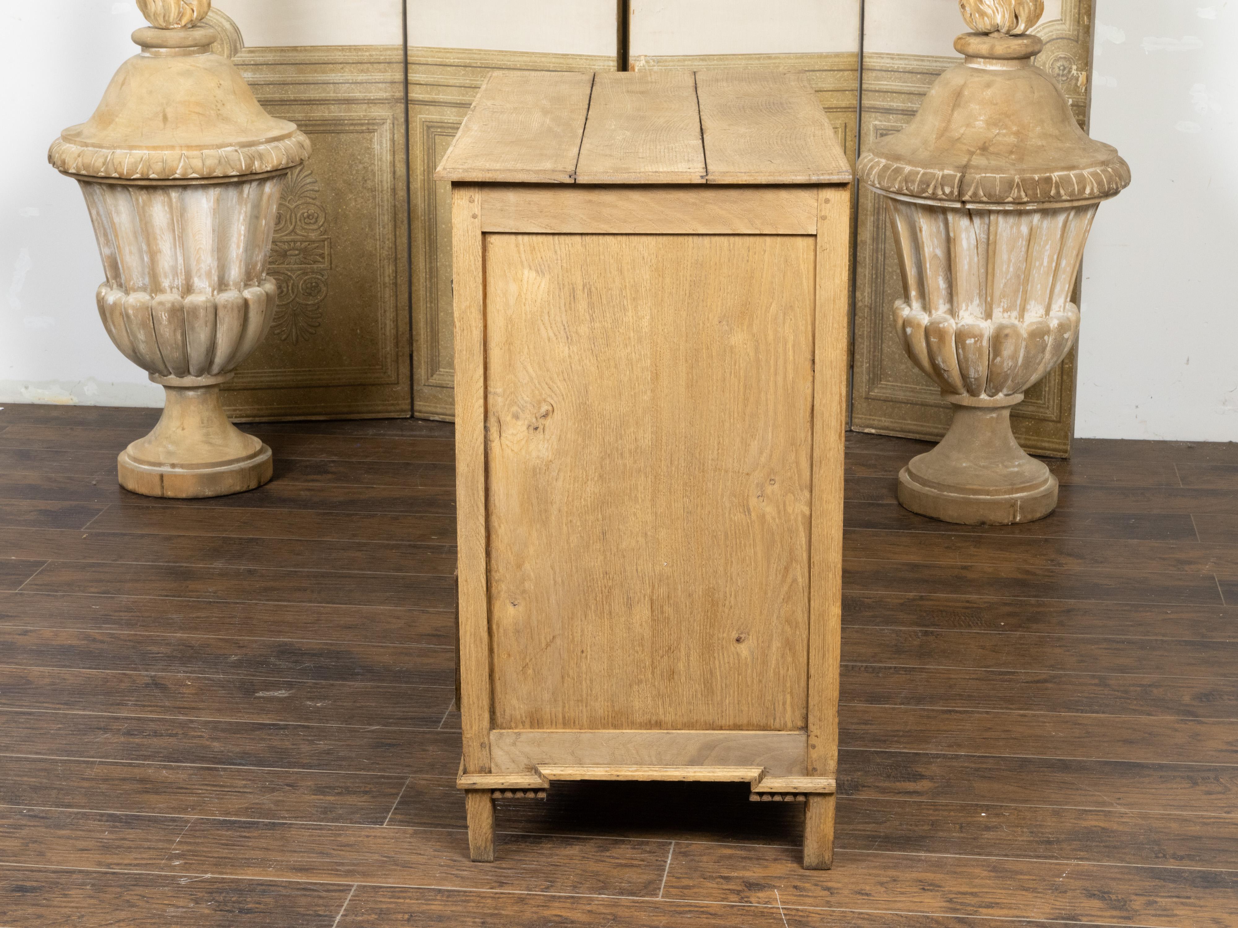 French Louis XVI Style Bleached Oak Three-Drawer Chest with Carved Panels For Sale 1