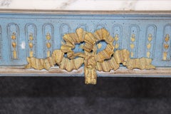 French Louis XVI Style Blue and Yellow Painted Marble Top Wall Mounted Console