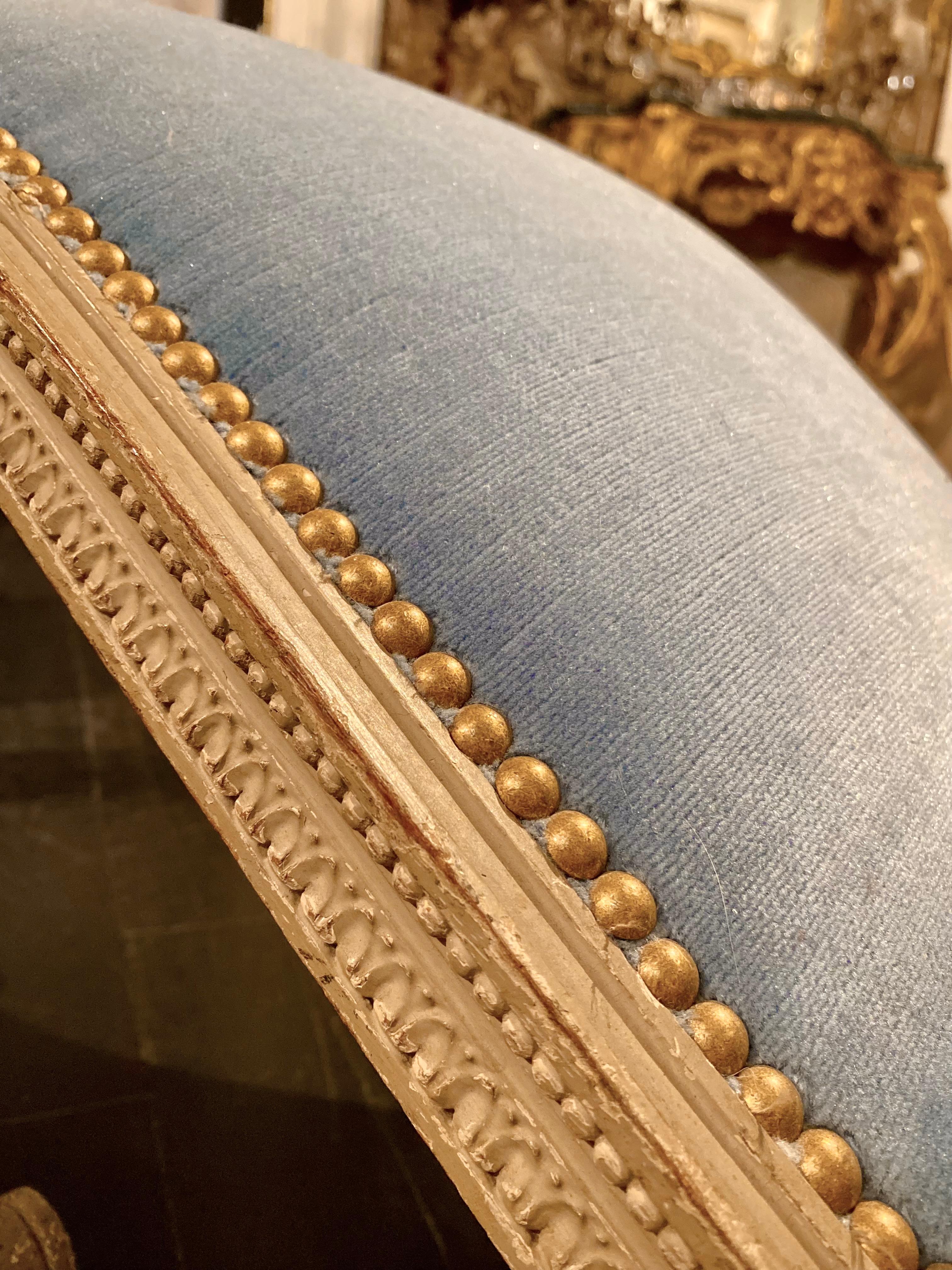 French Louis XVI Style Blue Velvet Footstool For Sale 4