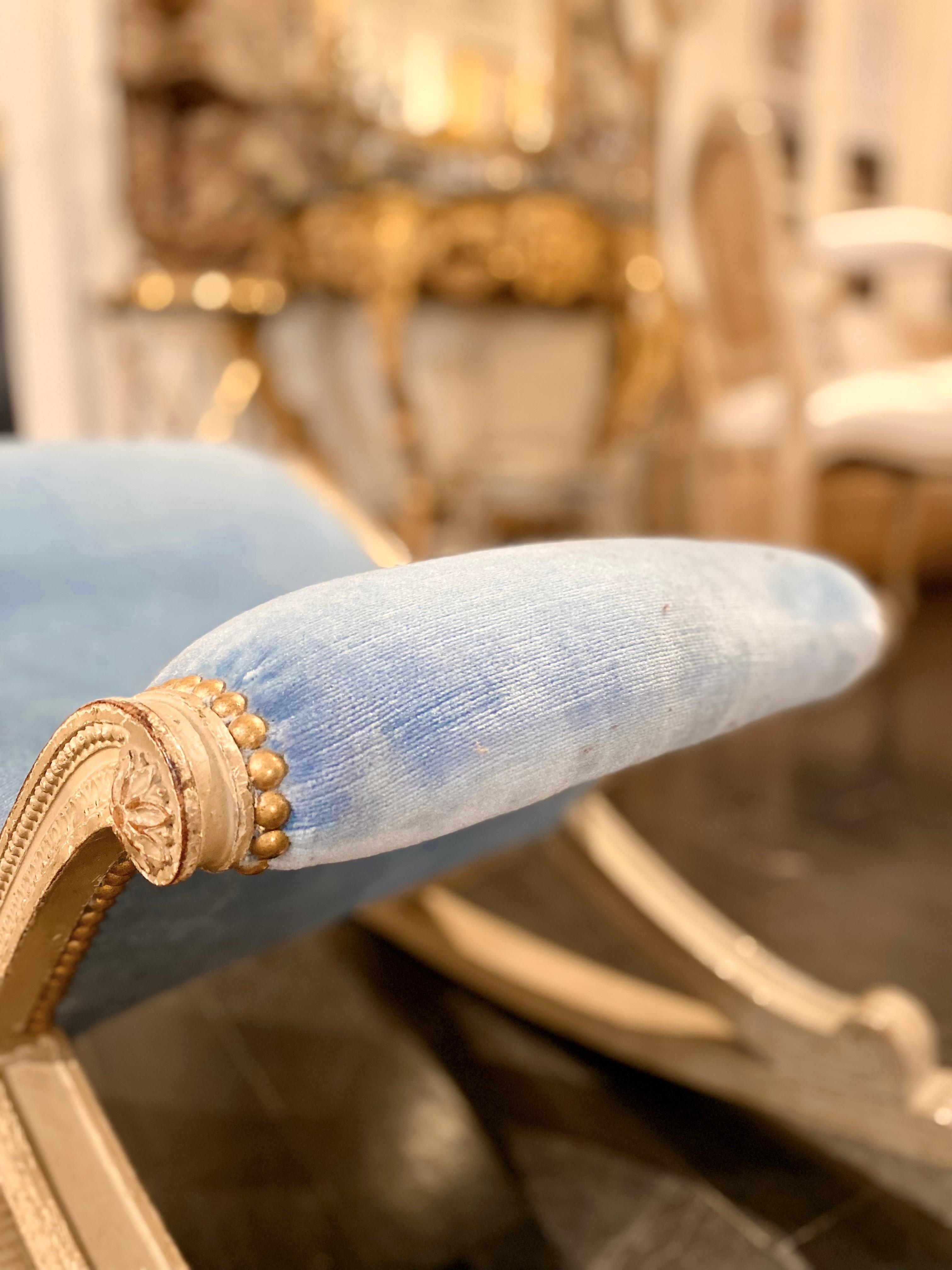French Louis XVI Style Blue Velvet Footstool For Sale 7