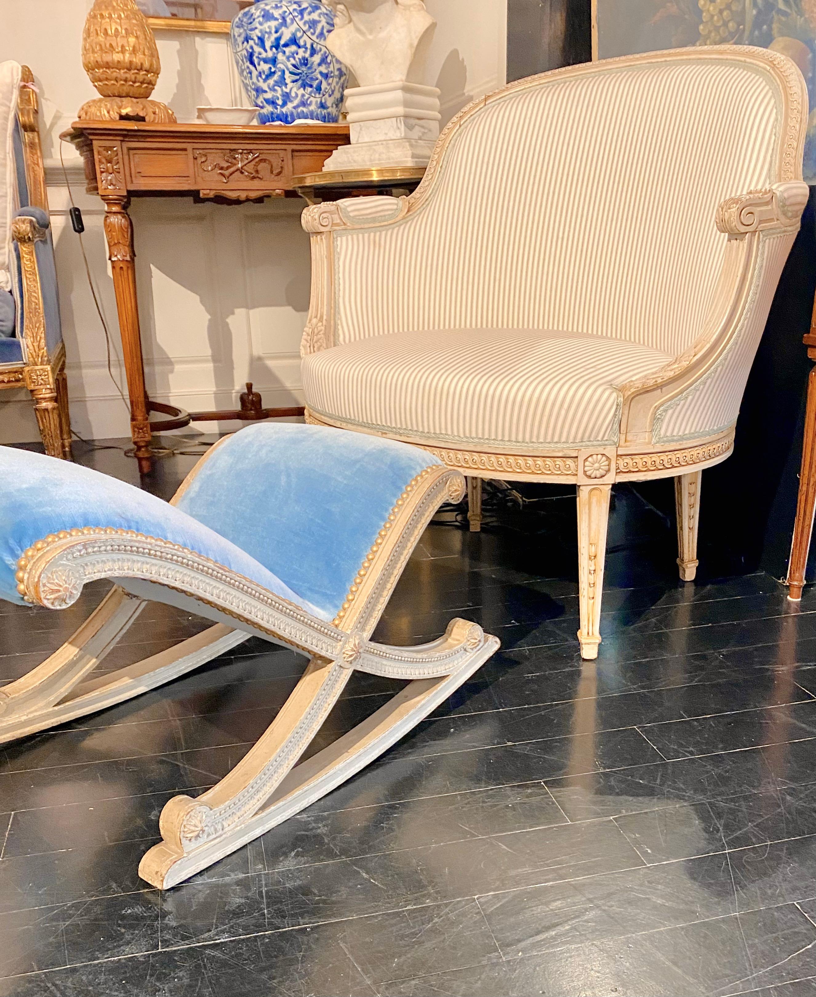 French Louis XVI Style Blue Velvet Footstool For Sale 8