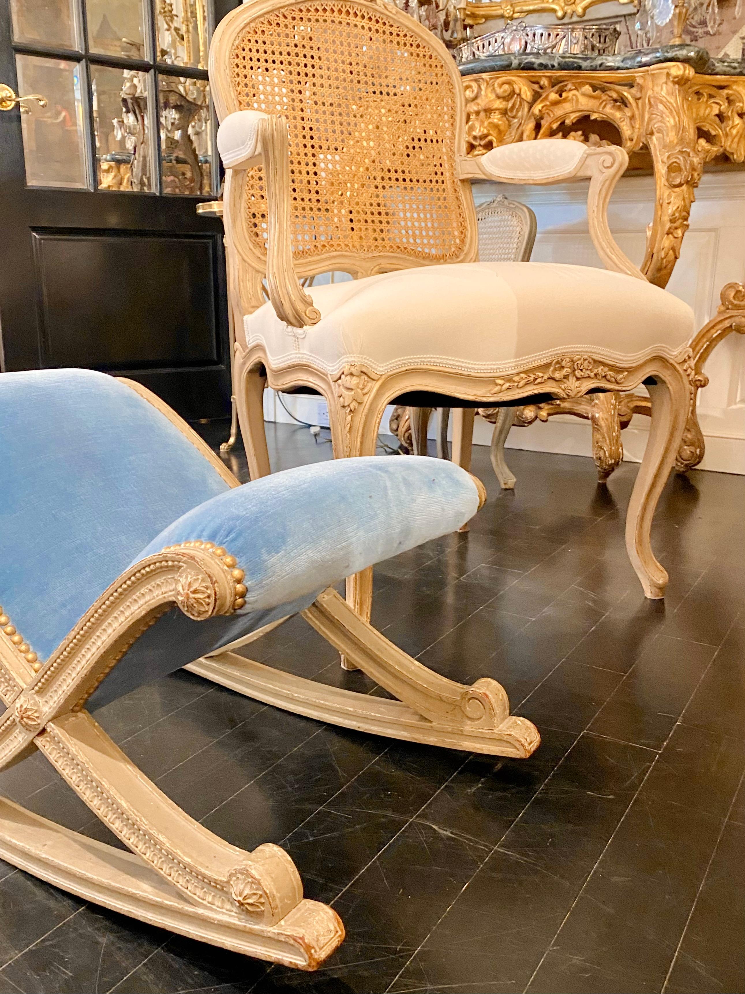 French Louis XVI Style Blue Velvet Footstool For Sale 11